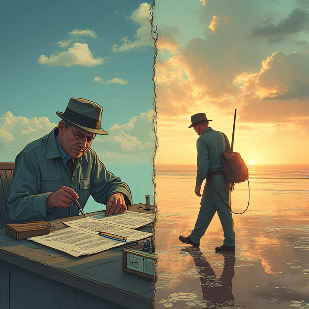 A composite image or illustration showing a timeline split, with one side depicting a cold case file or detective working on old documents, and the other side showing a sense of peace or a new horizon, symbolizing the resolution after decades.