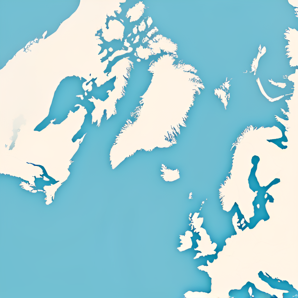 An illustrative image showing a map of the North Atlantic with Greenland prominently featured, perhaps with a subtle visual representation of political tension or discussion related to the island.