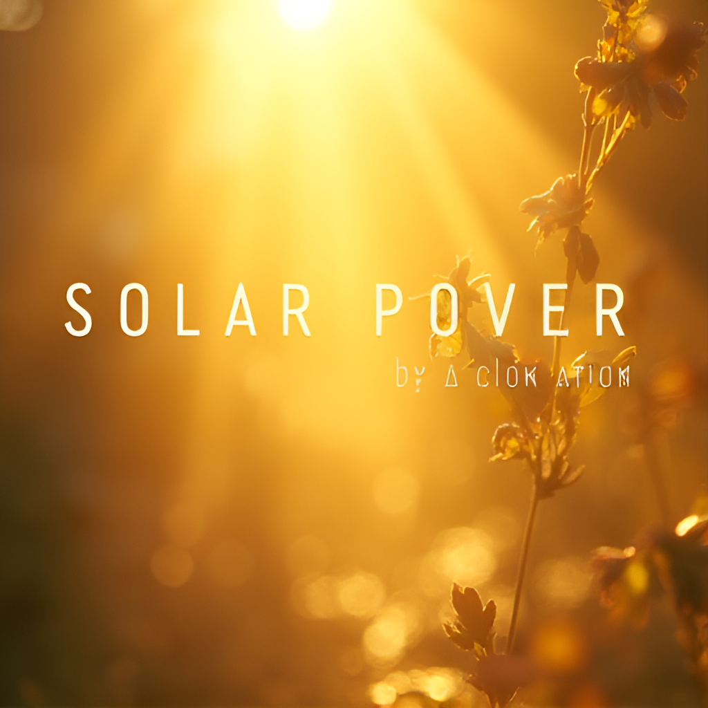 An abstract image representing the 'Solar Power' album, with warm, diffused sunlight filtering through leaves or water, creating a peaceful and natural atmosphere.